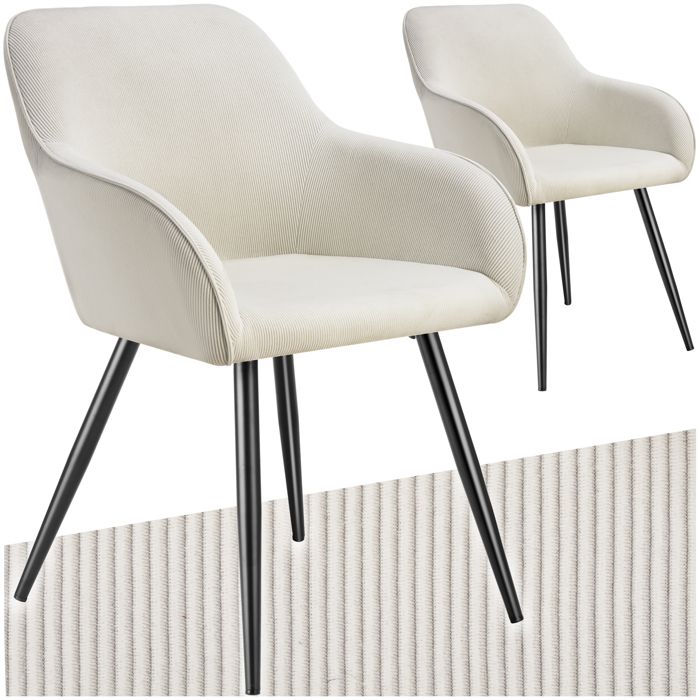 Chaise - TECTAKE - Lot de 2 chaises MARILYN en velours côtelé rembourrée et pieds en acier robustes 58 x 62 x 82 cm - Crème/Noir