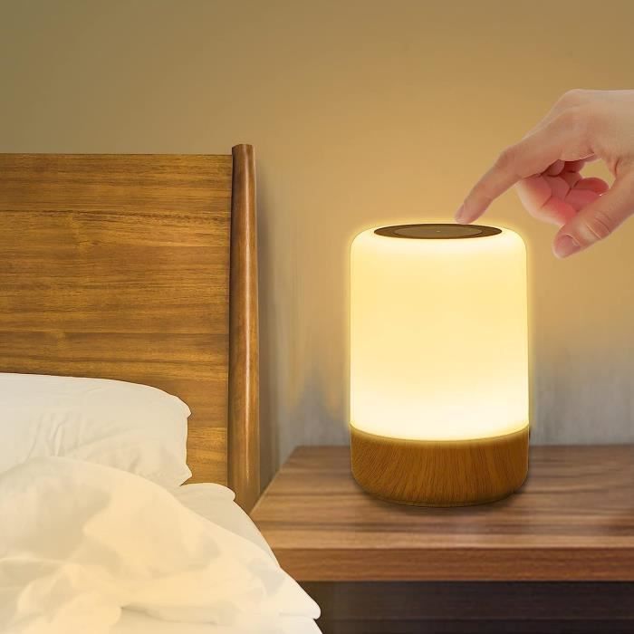 Lampe De Chevet Tactile LED - 8 Couleurs, 3 Luminosités, Minuterie - Rechargeable USB - Veilleuse Enfant