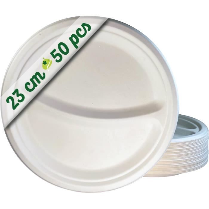 50 Assiettes Jetables En Canne à Sucre 26 Cm - Solides, Compostables à La Maison - Pour Fêtes, Barbecues, Événements