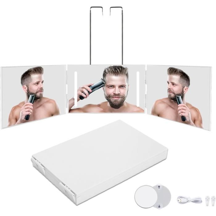 Dottall Miroir à 360 Degrés 3 Voies Avec Crochet - Miroir Cosmétiquue Réglable Pour Rasage Et Coiffure
