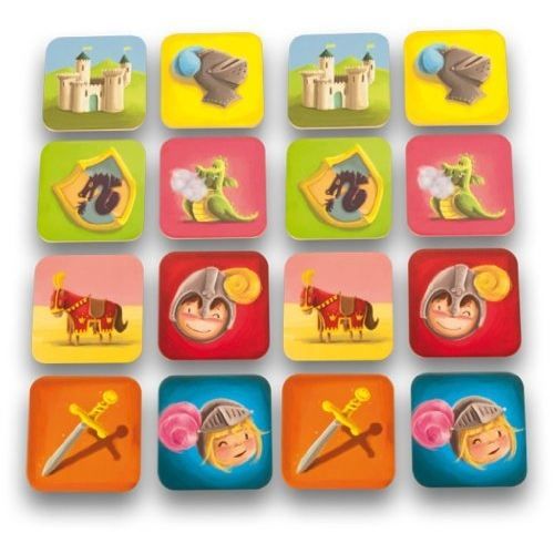 jeu de société - ulysse couleurs d'enfance - mémo chevalier - 3867 - 16 pièces en bois sérigraphiées