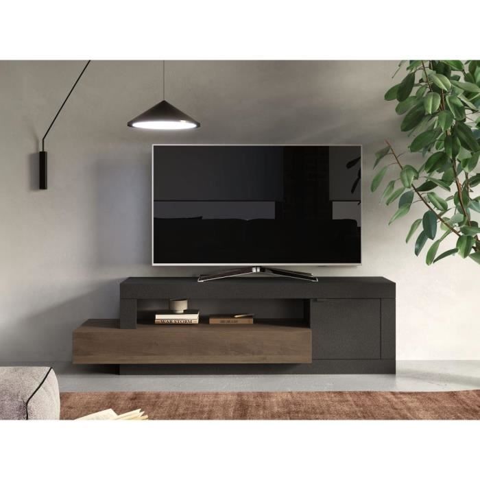 Meuble TV d'angle 2 portes 115 cm anthracite et naturel