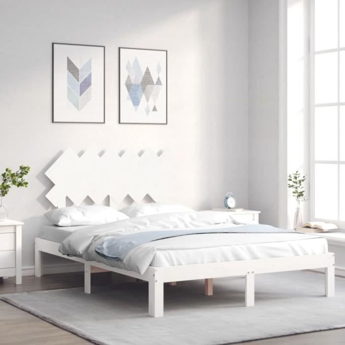 cadre de lit blanc en bois massif - vidaxl - double - campagne - 140 x 200 cm