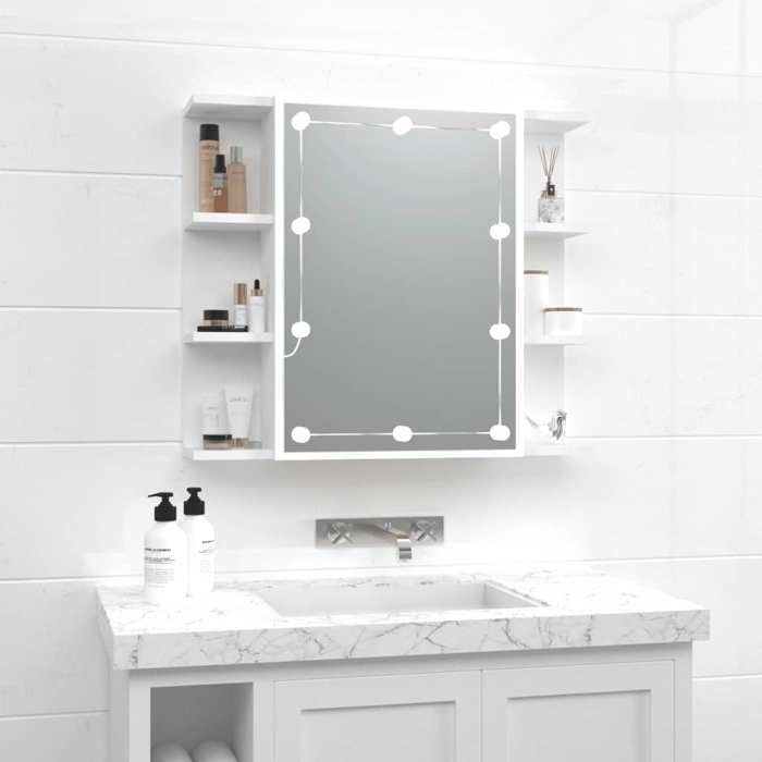 vidaXL Armoire à Miroir avec LED Armoire Murale Armoire de Salle de Bain Meuble de Rangement Armoire de Rangement Blanc 808873