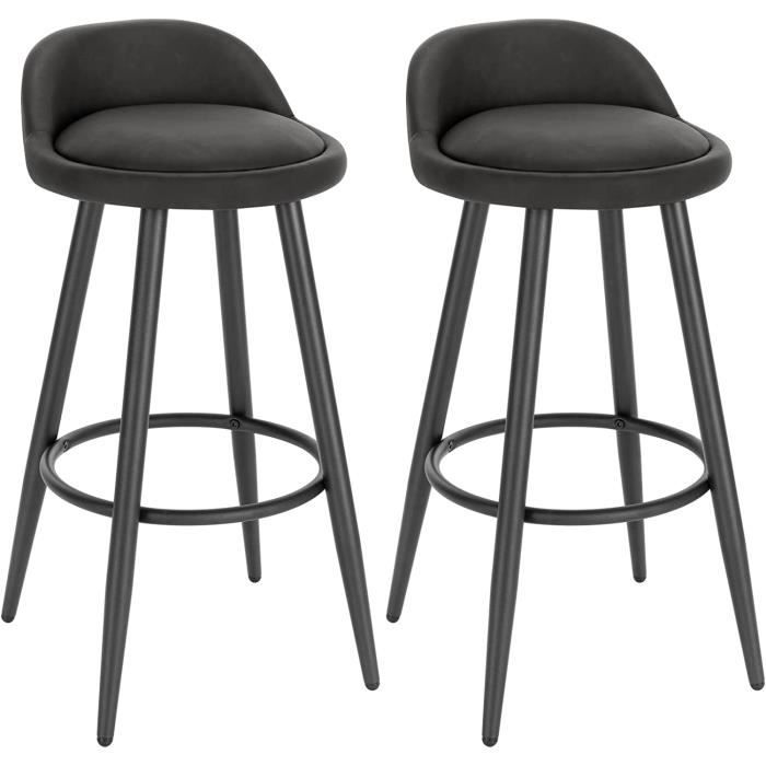 WOLTU Lot de 2 Tabouret de Bar Tabouret de comptoir avec Dossier et Repose-Pieds en Similicuir et métal Anthracite