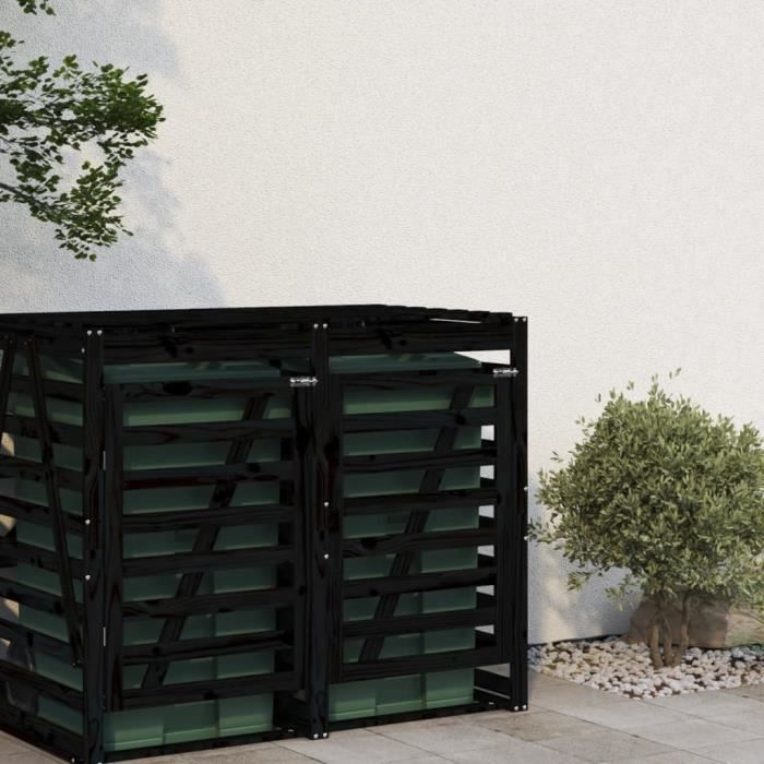 Extension dabri de poubelle sur roulettes - ZERONE - Bois massif pin - Noir - 78x915x1285cm