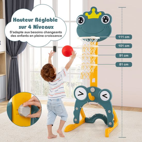 Panier De Basket 3 En 1 COSTWAY Pour Enfant - Hauteur Réglable 64-125 Cm, Avec Football Et Golf, Base à Eau, 3 Ans+ - 6