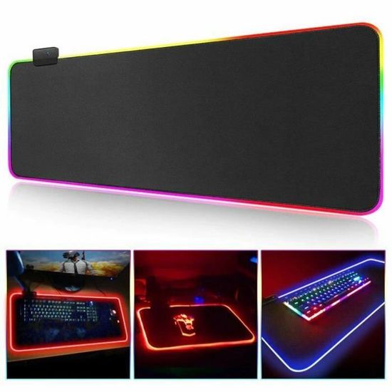 7MAGIC Tapis de souris gaming étendu 800 x 300 mm, RGB tapis de clavier  avec lumière, Avec chargement sans fil - Cdiscount Informatique