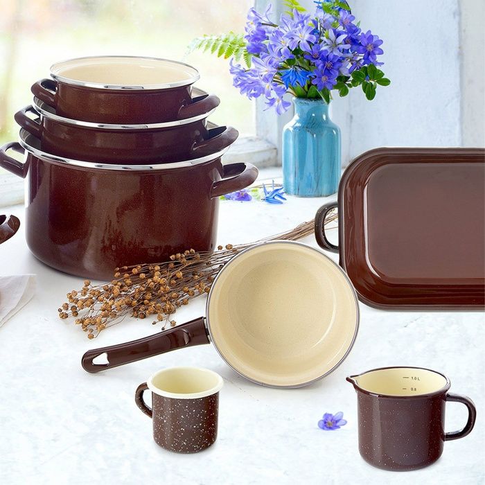 vancasso Casserole Émaillée Blanc Laiteux, Cocotte Fonte Set avec