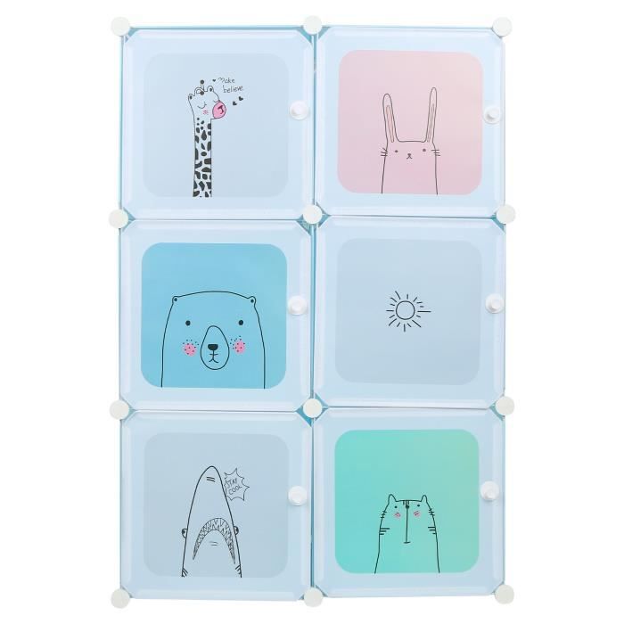 Armoire Chambre Enfants Penderie dressing Plastique Bleu, 6 Cubes