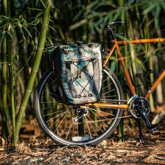 Sacoche De Vélo ROCKBROS 100% étanche 20-27L – Noir/jaune/camo, Double Fixation, Bandoulière Incluse
