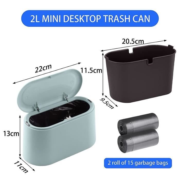 Mini poubelle de table avec couvercle avec 3 rouleaux de sacs poubelle 