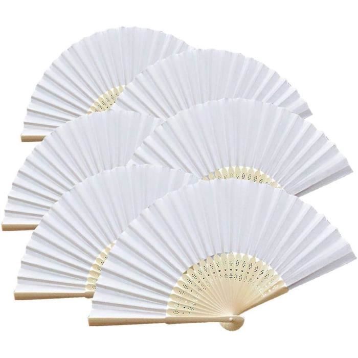 miguha Lot de 10/25/50/100/150 Éventails Pliables en Papier Blanc, Personnalisés Et Gravés, Élégants, avec Sac Cadeau en Organza Et Accessoires De Fête Et De Mariage Portables(50 pcs