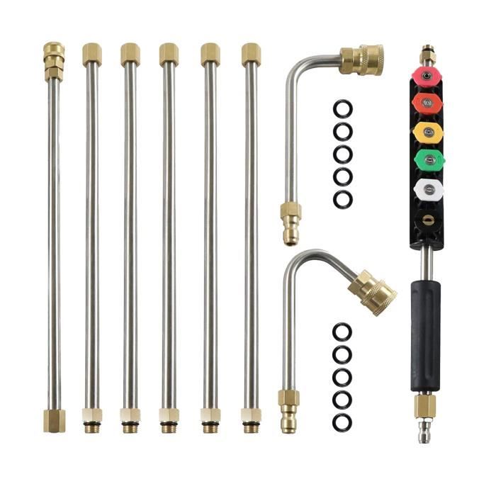 DGZ Ensemble de baguette d'extension pour nettoyeur haute pression, outil de nettoyage de gouttière avec 5 embouts de buse,10 anneaux anti-fuite,4000 psi,pour nettoyeur haute pression DGZ Ensemble de baguette d'extension pour nettoyeur haute pression, outil de nettoyage de gouttière avec 5 embouts de buse,10 anneaux anti-fuite,4000 psi,pour nettoyeur haute pression