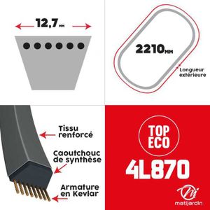 Courroie Tondeuse 4L870 Teknic Kevlar 12,7 Mm X 2210 Mm - Pièce Adaptable Haut De Gamme