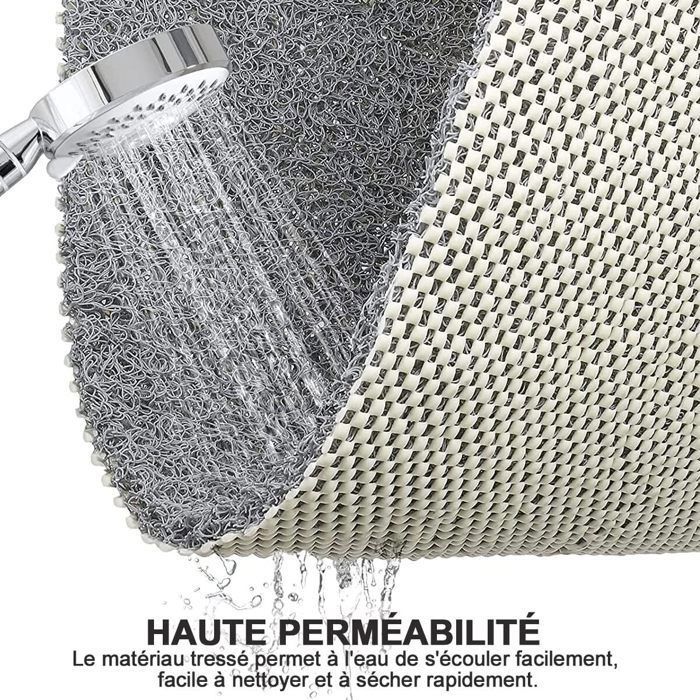 Tapis de douche antidérapant lavable 40 x 80 cm anti-moisissure | Séchage rapide | Massage