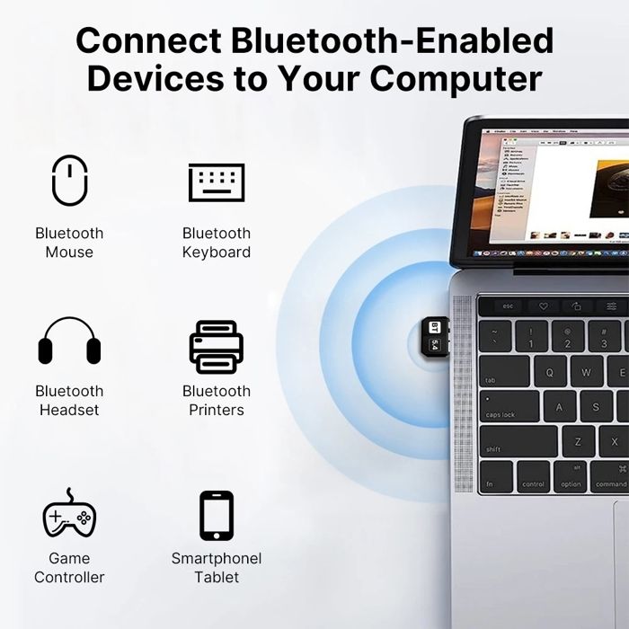 Dongle Bluetooth 5.3 Pour PC - Adaptateur USB Plug & Play - Portée 20m - Compatible Windows 10/11, Linux - Pour Casque, Souris, Enceinte