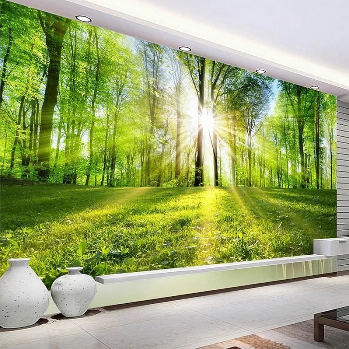 Papier Peint Panoramique Nature Forêt Soleil 3D Poster Mural pour Salon  Chambre Décoration Murale