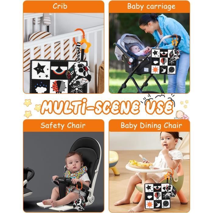 Jouet Sensoriel Bébé Noir Et Blanc - Livre Tissu + Cartes - Montessori 0-12 Mois - Cadeau Naissance