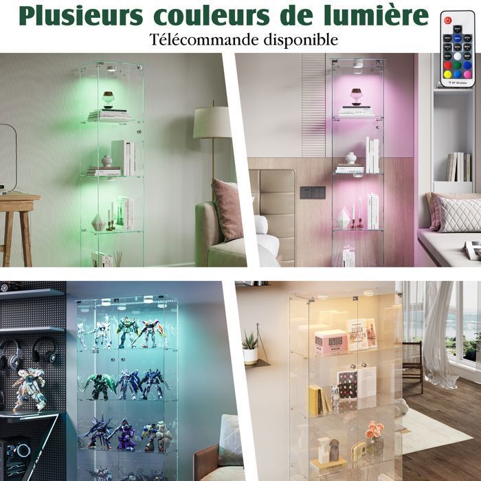 Vitrine en verre trempé blanc,meuble de collection transparent avec 1 ...