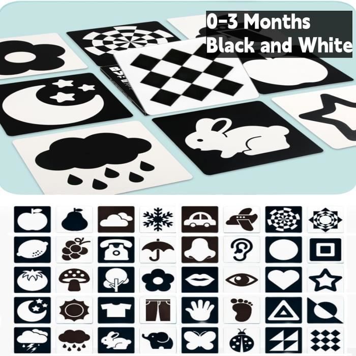Carte Noir et Blanc Bebe Montessori, 40 Pcs Carte Contraste, Jeux Eveil Bebe  0 3 6 Mois, Carte Flash Blanc et Noir Jouet Nouveau-Né - Cdiscount  Beaux-Arts et Loisirs créatifs