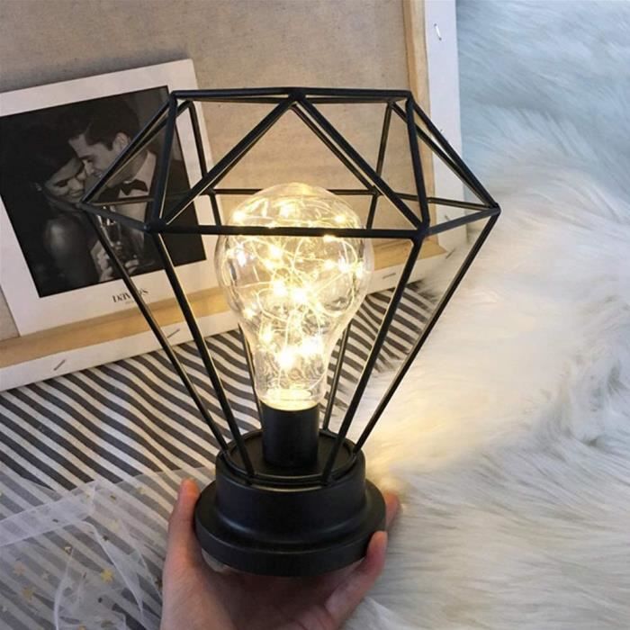 LIWI-Industrielle Vintage Lampe de Chevet Fer Cage Diamant Shape LED Lamp  de Table USB-Batterie Blanc Chaud Eclairage Noël Cha[946] - Cdiscount Maison