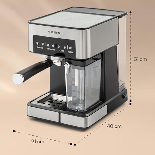XSQUO Useful Tech Espresso and cappuccino coffee maker, 1350 W, 20 bar, swivel steamer pan, Thermoblock system for quick heating