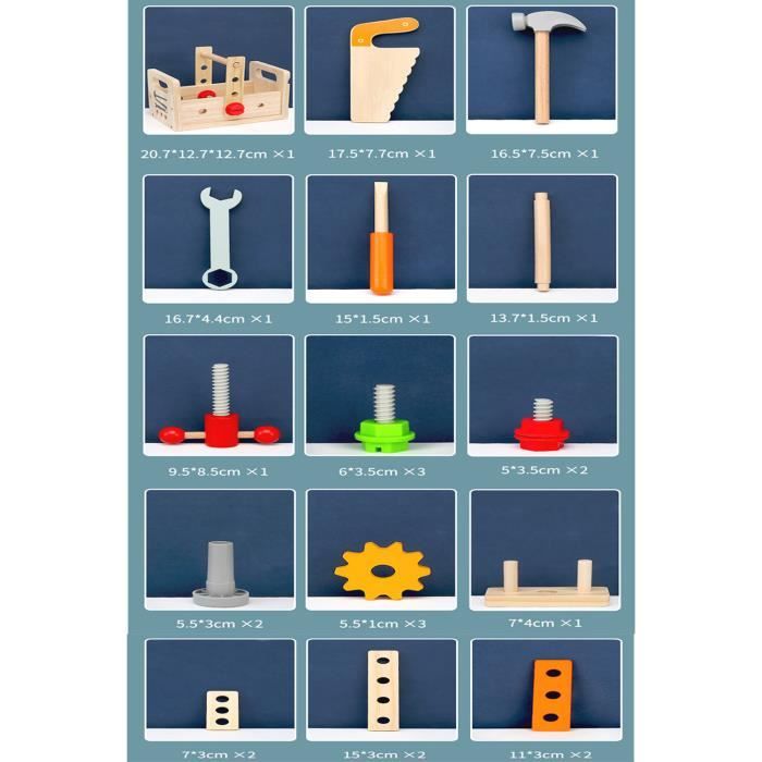 Caisse à Outils En Bois Pour Enfant – 24 Pièces – Jeu De Construction DIY Dès 3 Ans