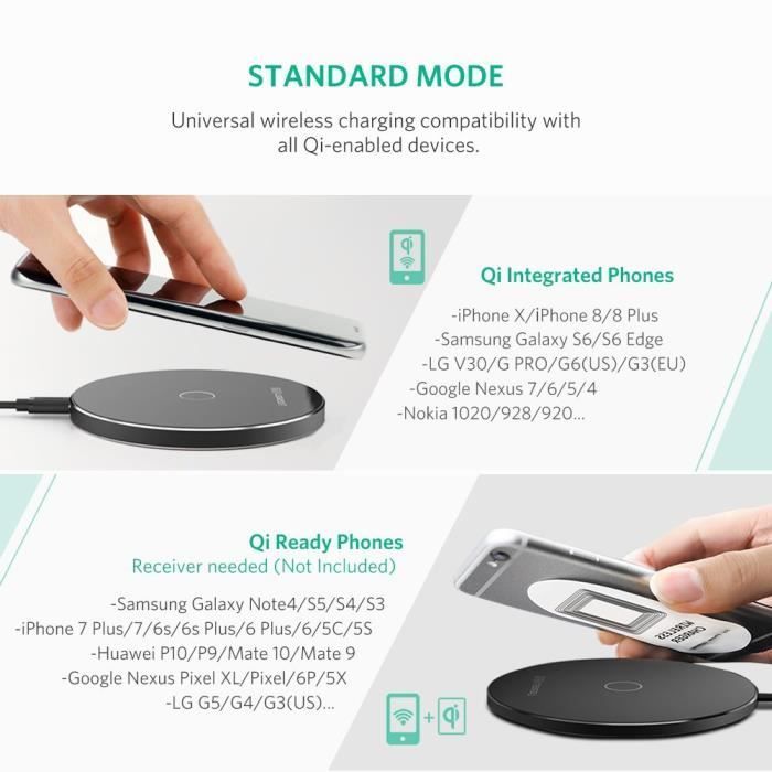 Qi Chargeur Sans Fil Rapide, Chargeur à Induction Intelligent Support de  Charge pour Galaxy S8/S8 Plus/S7/S7 Edge/S6/S6 Edge - Cdiscount Téléphonie