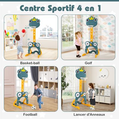 Panier De Basket 3 En 1 COSTWAY Pour Enfant - Hauteur Réglable 64-125 Cm, Avec Football Et Golf, Base à Eau, 3 Ans+ - 4