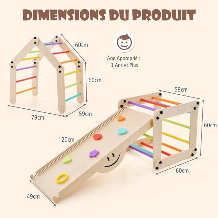 ARCHE D'ESCALADE D'ENFANTS +toboggan en bois blanc jouet de motricité ARCHE D'ESCALADE D'ENFANTS +toboggan en bois blanc jouet de motricité