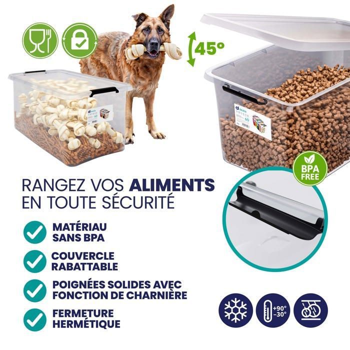 Boîtes Rangement 60L X6 - Plastique Transparent - Empilables Sans BPA - Roulettes - Deuba