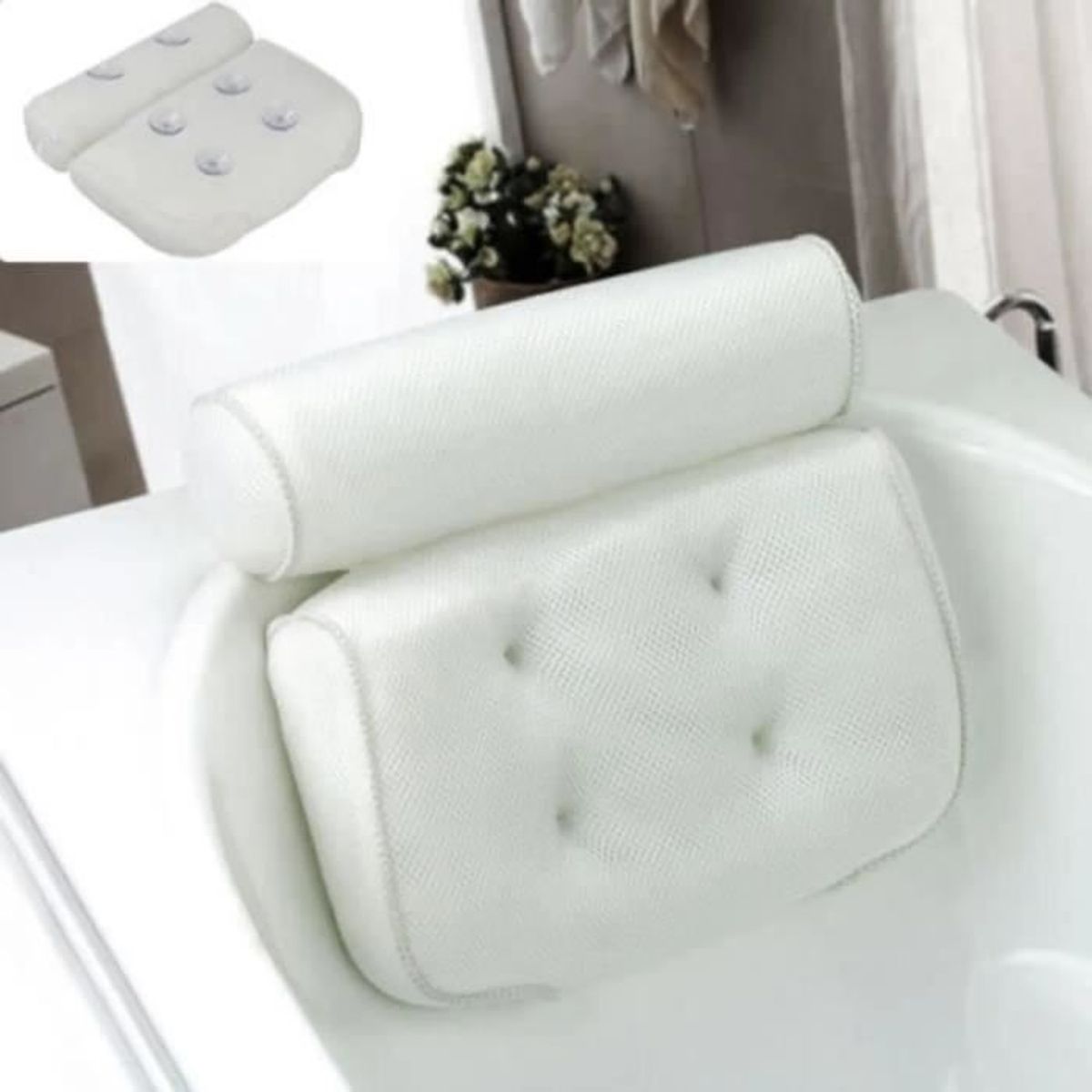 Oreiller De Bain Avec Ventouses - PVC Souple - 21x31 Cm - Pour Spa, Baignoire - Soutien Tête Et Cou - 6
