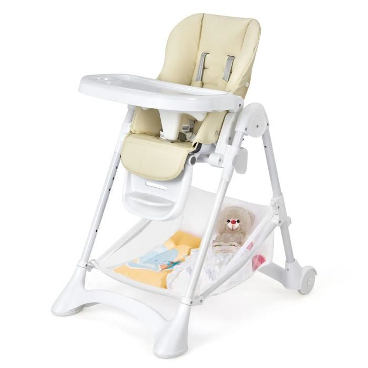 Chaise Haute Bébé DREAMADE - Réglable 7 Hauteurs, Pliable, 6-36 Mois (Gris)