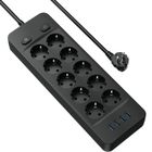 BLEOSAN Multiprise Electrique 4000W Multiprise 10 Prises avec 4 Ports USB Bloc Multiprise Parafoudre Surtension avec Interrupteur Câble 2M