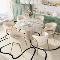Lot de 6 Chaises de Salle à Manger-Style Scandinave-Chaises avec pieds dorés-49x48x78cm-Blanc