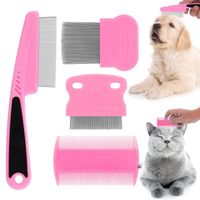 Peigne anti-puces pour chat et chien, peigne de toilettage pour animal domestique (rose)