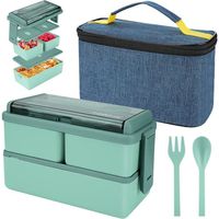 Lunch Box 1.4L,Lunch Box Isotherme avec 3 compartiments,Boîte à Conteneurs de Préparation de Repas pour Adultes étudiants-Vert