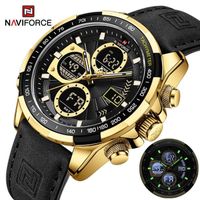 Montre homme NAVIFORCE Top marque de luxe en cuir Quartz numérique 24 heures montre-bracelet homme étanche montres de Sport