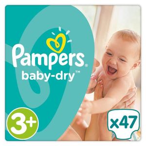 COUCHE PAMPERS Baby Dry Taille 3+ - 6 à 10 kg - 47 couches - Format pack Géant