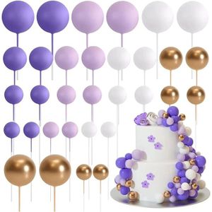 32 Décorations Gâteau Boules Disco - Violet Et Argent - Étoiles Et Boules - Pour Anniversaire, Mariage, Cupcakes DIY - 9