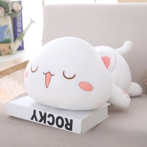 PELUCHE Yeux blancs endormis - 50 cm - Kawaii chat en peluche jouet en peluche oreiller de chat couché blanc gris enf