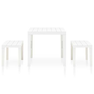 Ensemble table et chaise de jardin KAI Table de jardin avec 2 bancs Plastique Blanc