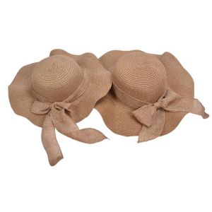 CHAPEAU - BOB Garosa Chapeau de plage d'été familial 2pcs dames chapeau de soleil UV protection solaire respirant à large bord chapeau de