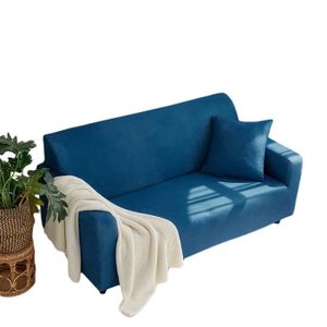 HOUSSE DE CANAPE Housse de Canape de 3 Places Couleur Unie Pour Longueur de 190-230 cm Bleu