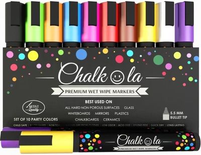 5 Marqueurs Acryliques Noirs Chalkola - Pour Tableau Noir, Ardoise, Surface Lisse - Trait Intense - 7