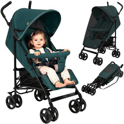 Poussette Canne Bébé Compacte Pliable - Siège Inclinable, Roues Maniables, Noir