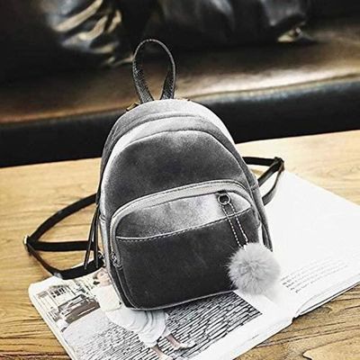 Mini sac a dos en velours pour femme ado fille fille fille fille fourrure ballon etudiant gris Cdiscount Bagagerie Maroquinerie