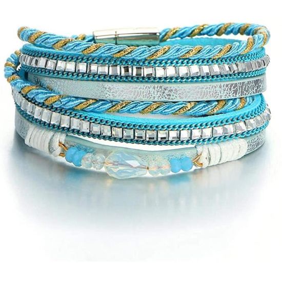 Bracelet en cuir tissé multicouche pour femmes, 17 Styles, couleurs assorties, Double boucle magnétique, ornements pour la main