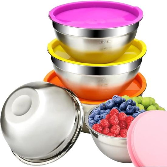 Set De 3 Bols Mélangeurs Inox Avec Couvercles - Grand, Moyen, Petit (2L, 3L, 6L) - Robin Goods